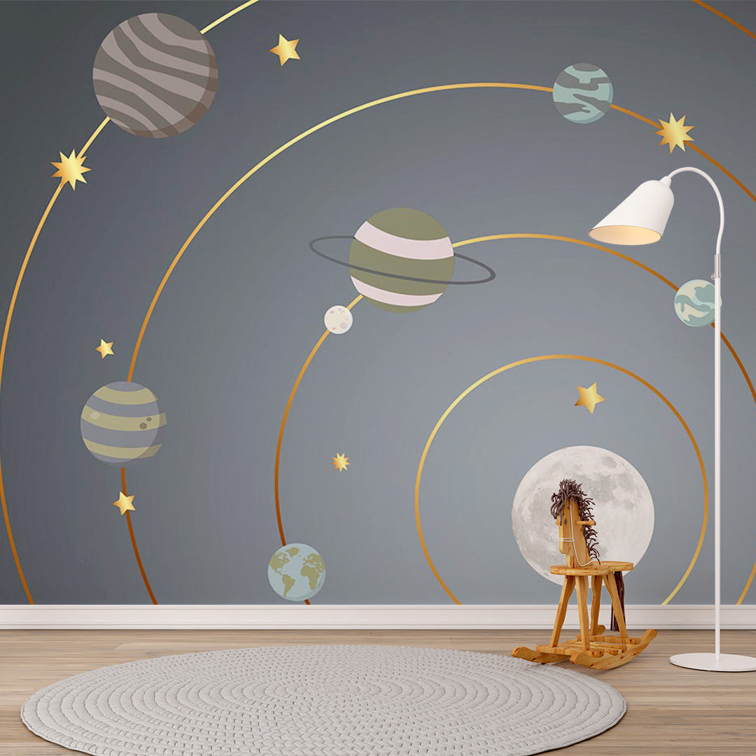 Kids Wall Murals Solar System Model Planets Wallpaper for Kids