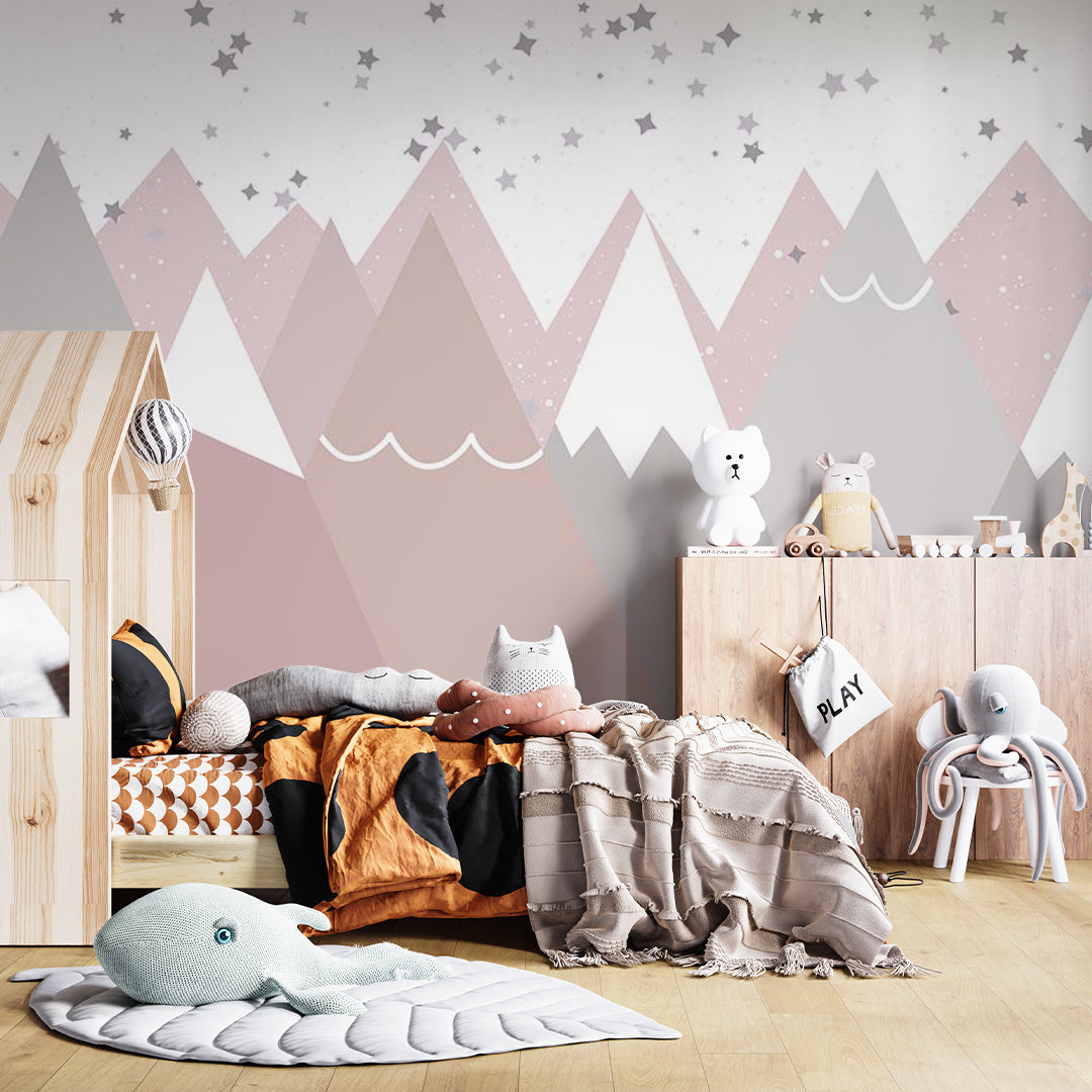 Kids Wall Murals Stars Sky Light Pink Mountains Wallpaper for Kids