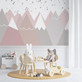 Kids Wall Murals Stars Sky Light Pink Mountains Wallpaper for Kids