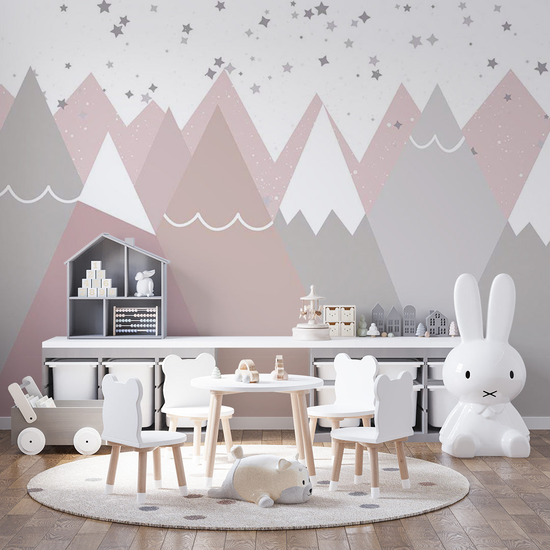 Kids Wall Murals Stars Sky Light Pink Mountains Wallpaper for Kids