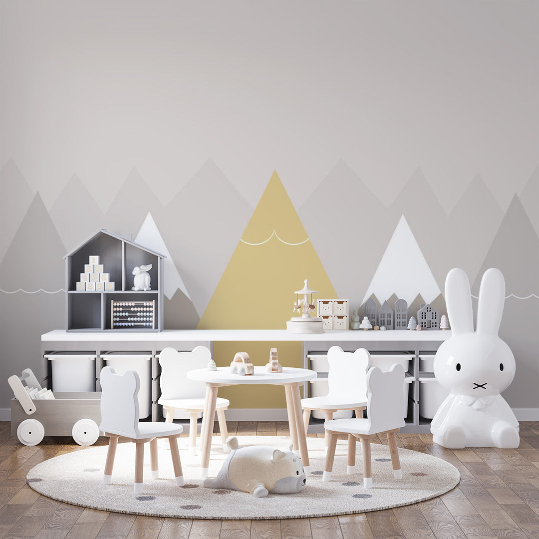 Kids Wall Murals Scandinavian Yellow Mountains Silhouette Wallpaper for Kids