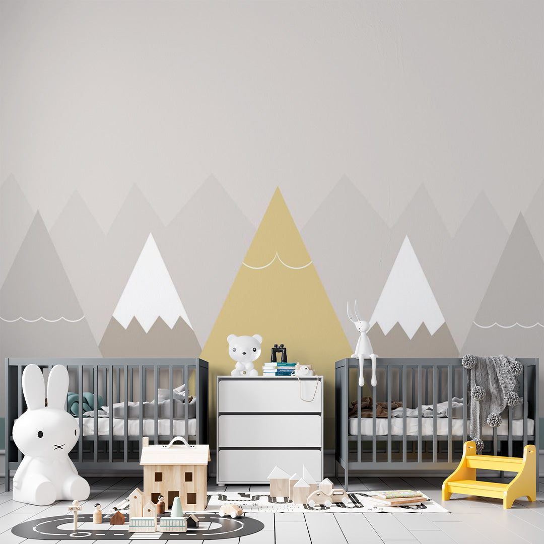 Kids Wall Murals Scandinavian Yellow Mountains Silhouette Wallpaper for Kids