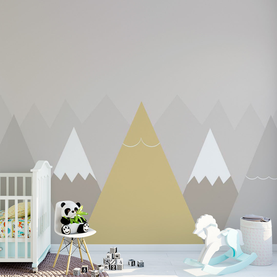 Kids Wall Murals Scandinavian Yellow Mountains Silhouette Wallpaper for Kids