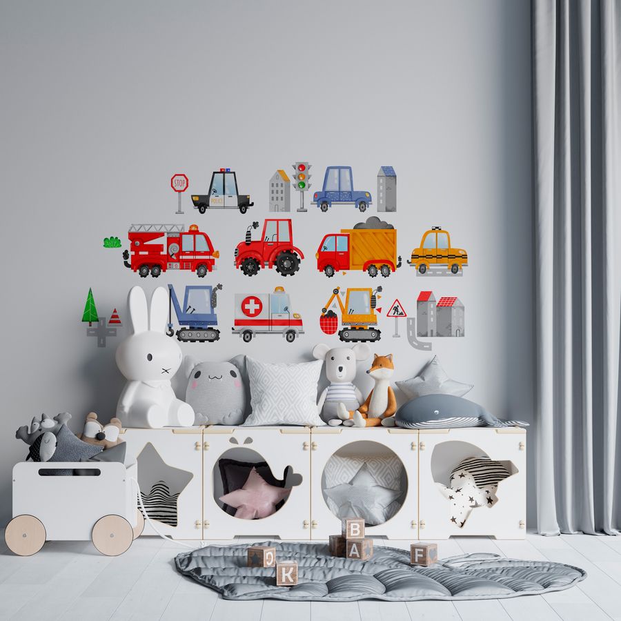 Car Transports Wall Decals for Boys Kids Baby Room