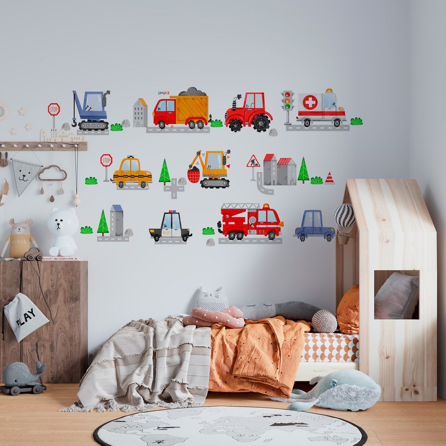 Car Transports Wall Decals for Boys Kids Baby Room