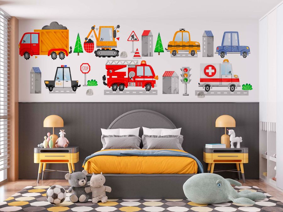 Car Transports Wall Decals for Boys Kids Baby Room