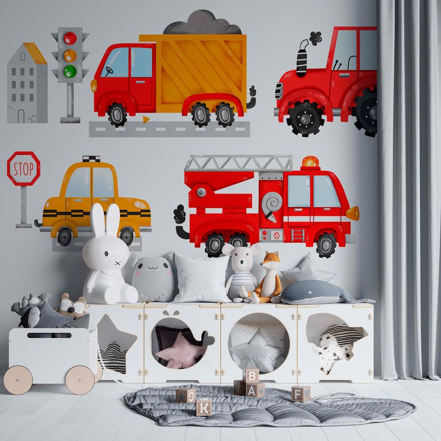 Car Transports Wall Decals for Boys Kids Baby Room