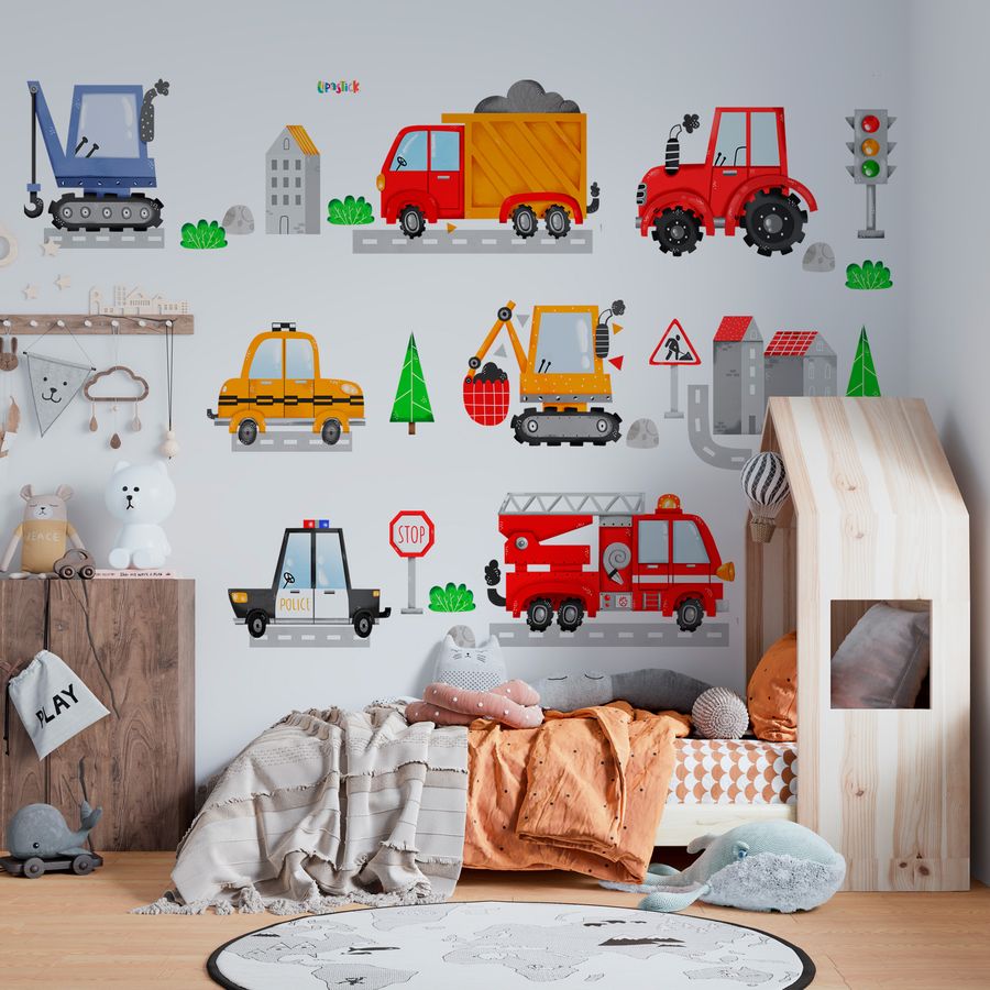 Car Transports Wall Decals for Boys Kids Baby Room