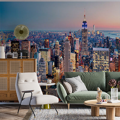 Custom New York City Skyline Wall Mural - Aerial View with Empire State Building at Dusk