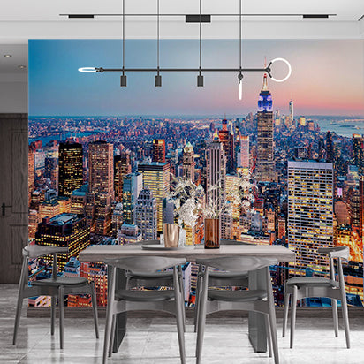 New York City Skyline Wall Mural - Aerial View with Empire State Building at Dusk