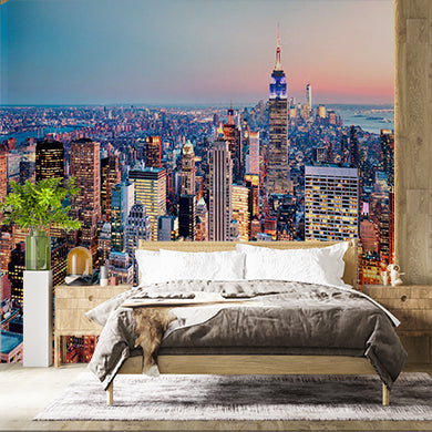 New York City Skyline Wall Mural - Aerial View with Empire State Building at Dusk