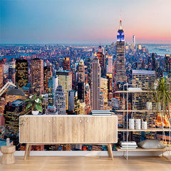 Custom New York City Skyline Wall Mural - Aerial View with Empire State Building at Dusk