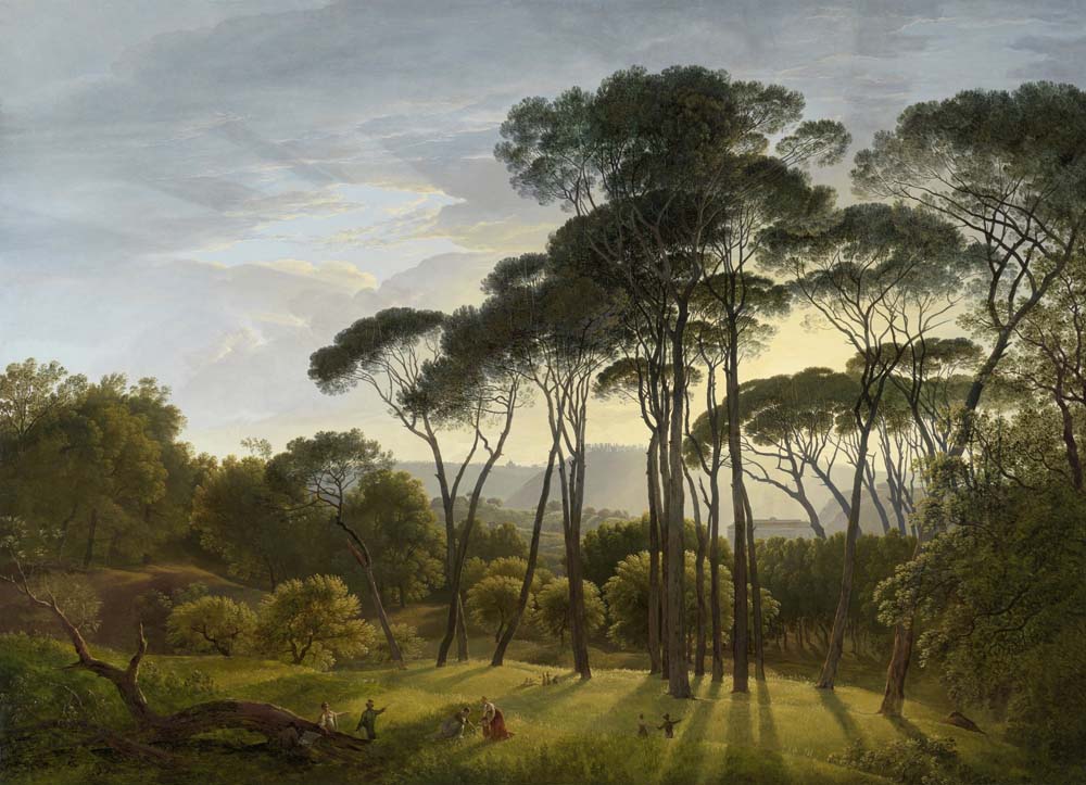 Papier peint paysage de pins parasols – Papier peint panoramique peinture à l’huile classique italienne