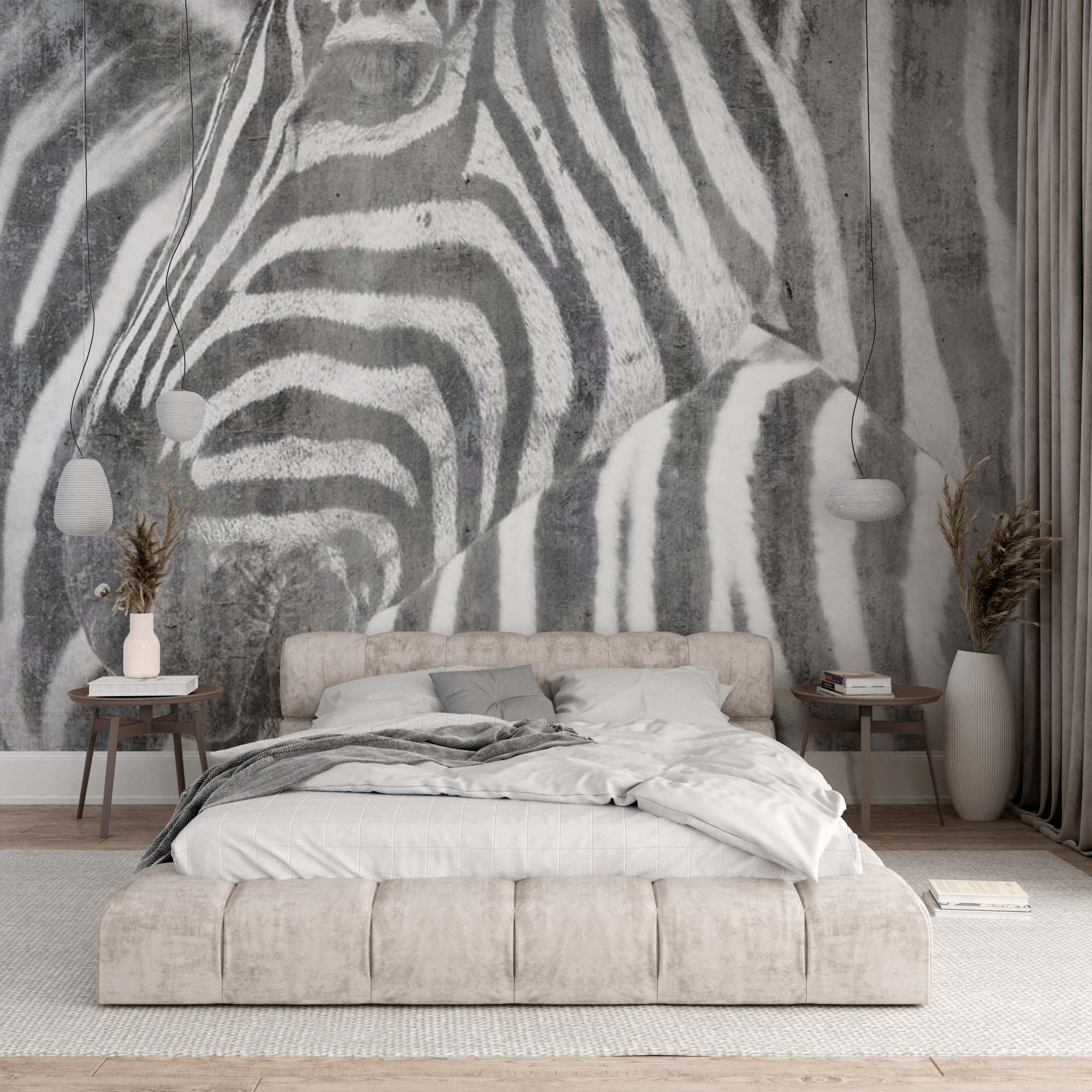 Zebra Black and White Tropical Old Cement Concrete Texture  Wallpaper Animals Wall Mural