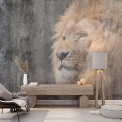 Custom Lion Savannah Animals Wall Mural Old Cement Concrete Texture Wallpaper