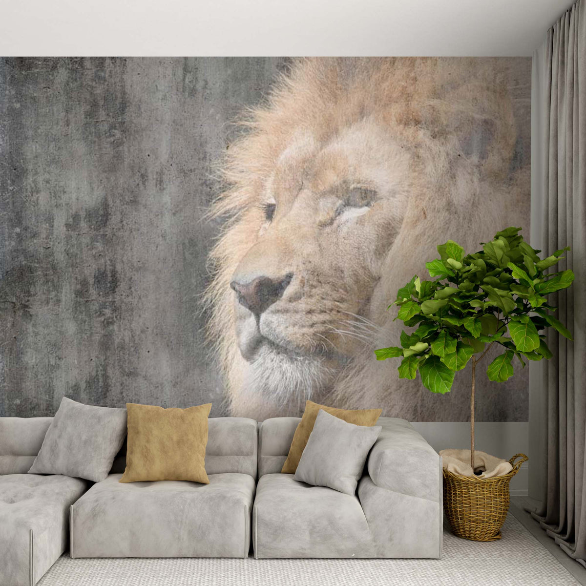 Custom Lion Savannah Animals Wall Mural Old Cement Concrete Texture Wallpaper