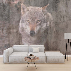 Custom Wolf Wall Mural Forest Animals Old Cement Concrete Texture Wallpaper