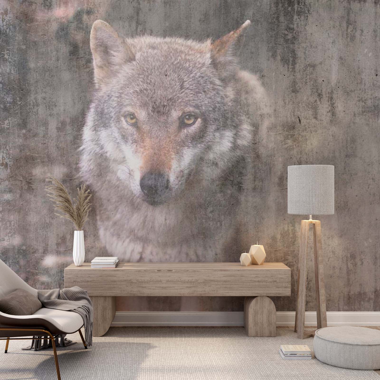 Wolf Wall Mural Forest Animals Old Cement Concrete Texture Wallpaper