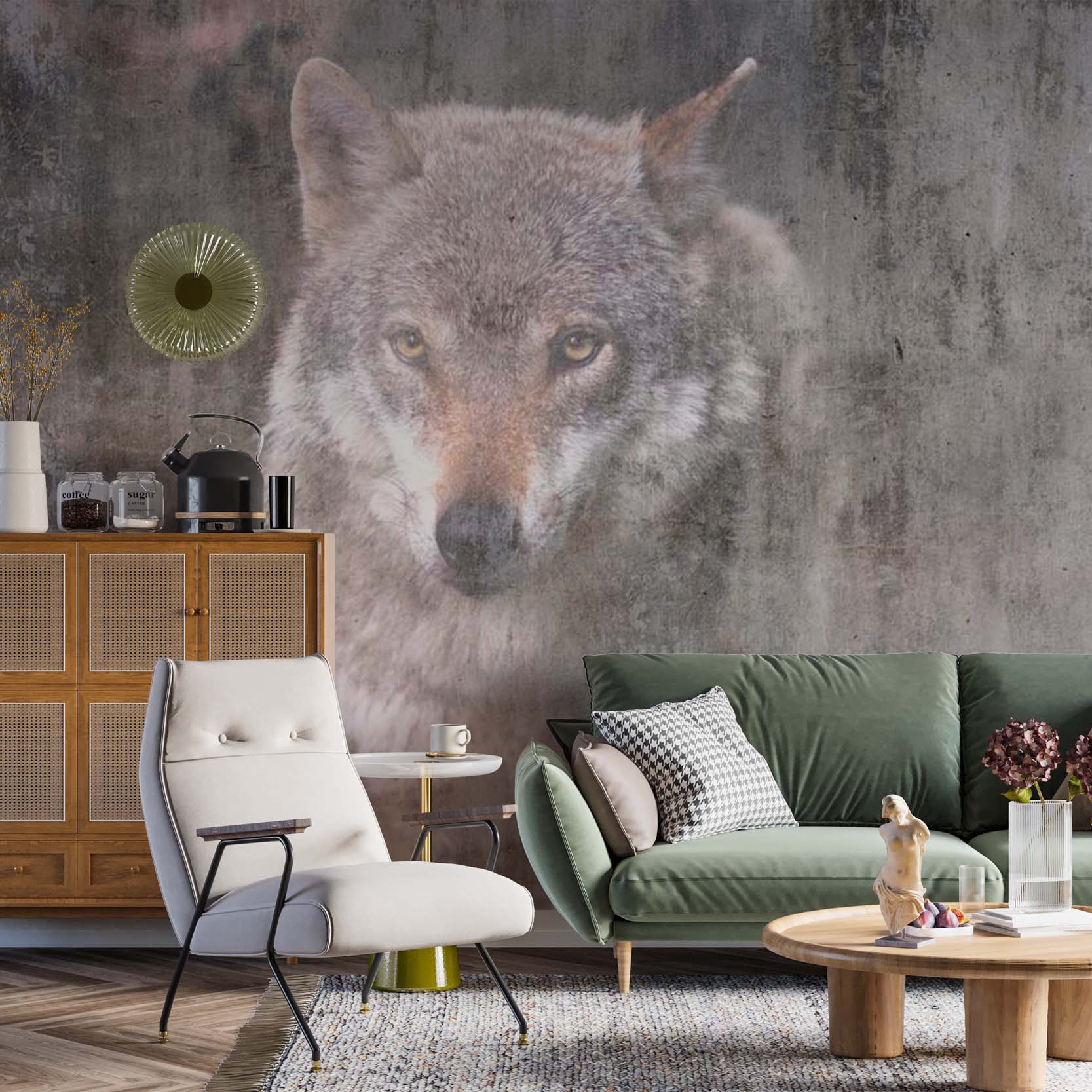 Wolf Wall Mural Forest Animals Old Cement Concrete Texture Wallpaper