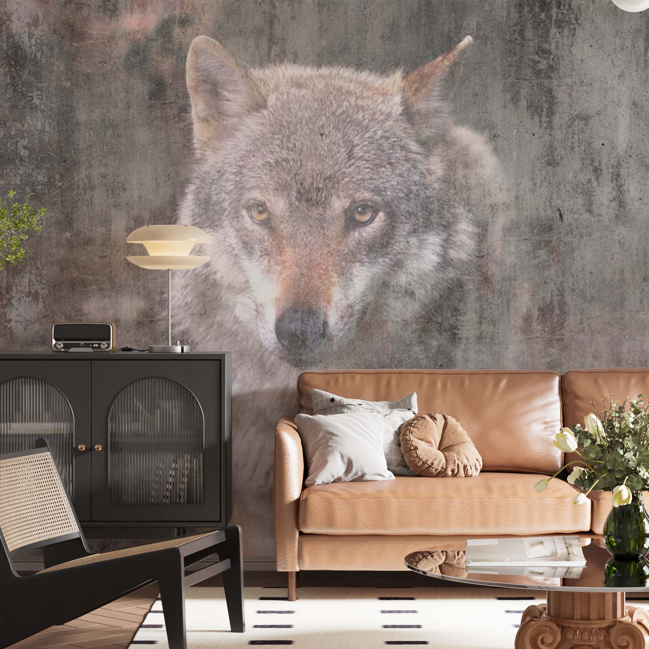 Wolf Wall Mural Forest Animals Old Cement Concrete Texture Wallpaper