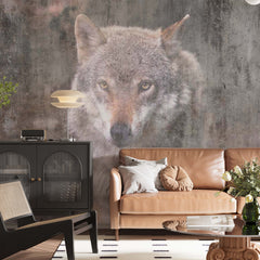 Custom Wolf Wall Mural Forest Animals Old Cement Concrete Texture Wallpaper