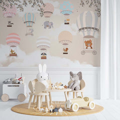 Custom Peel and Stick Air Balloon Murals for Children's Rooms with Cute Animals