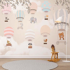 Custom Peel and Stick Air Balloon Murals for Children's Rooms with Cute Animals