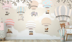 Custom Peel and Stick Air Balloon Murals for Children's Rooms with Cute Animals