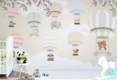 Custom Peel and Stick Air Balloon Murals for Children's Rooms with Cute Animals