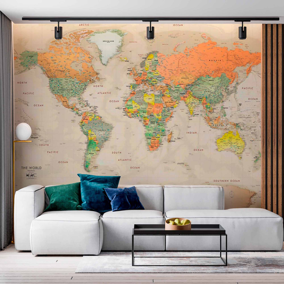 Custom Antique-Style World Map Wall Mural Wallpaper with Rich Colors and Detailed Borders