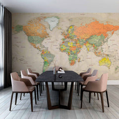 Custom Antique-Style World Map Wall Mural Wallpaper with Rich Colors and Detailed Borders