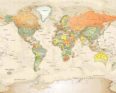 Custom Antique-Style World Map Wall Mural Wallpaper with Rich Colors and Detailed Borders