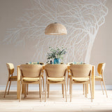 Minimalist Tree Wall Mural Beige Background with White Branch Wallpaper