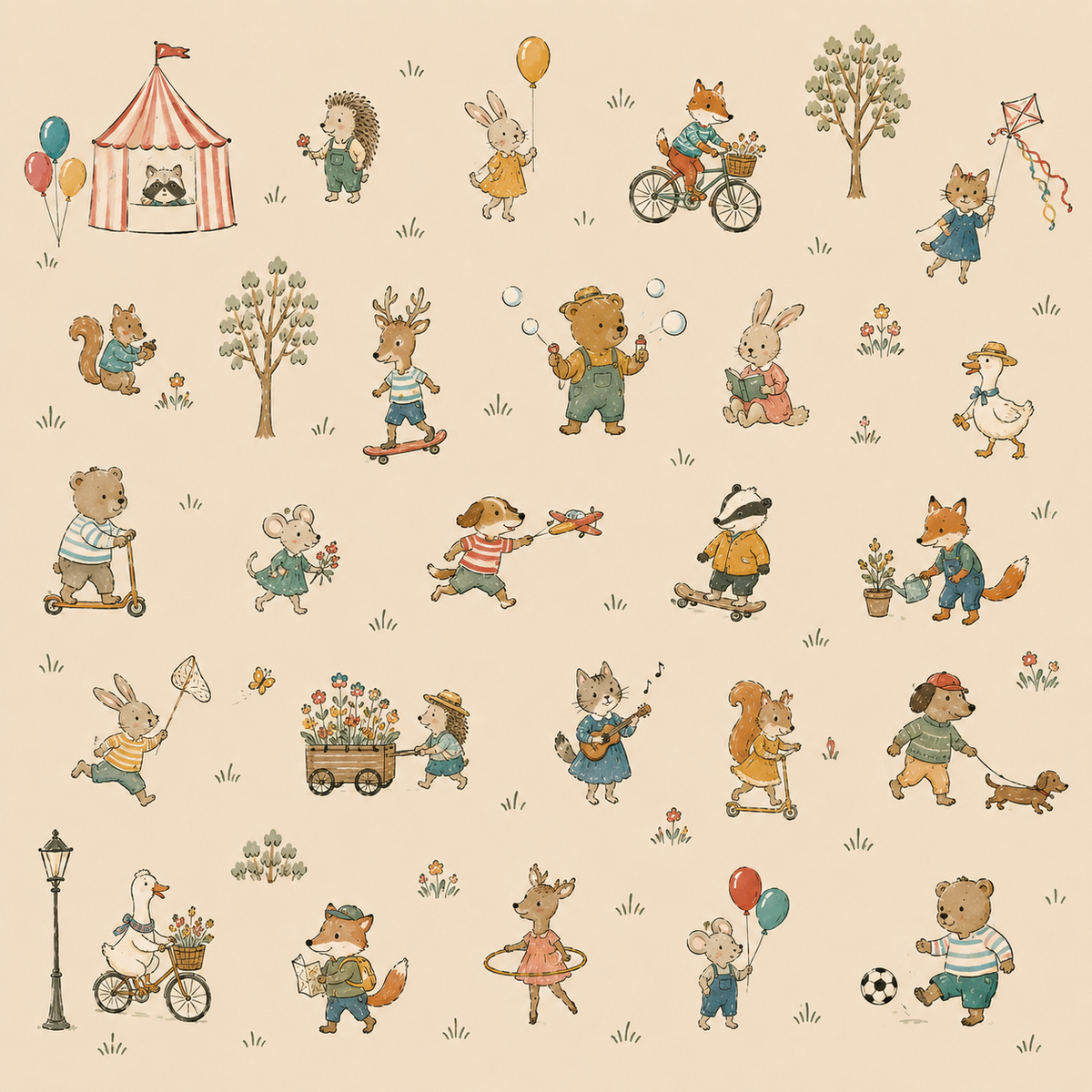 Sprookjesbos behang – vintage beer en vos kinderfotobehang