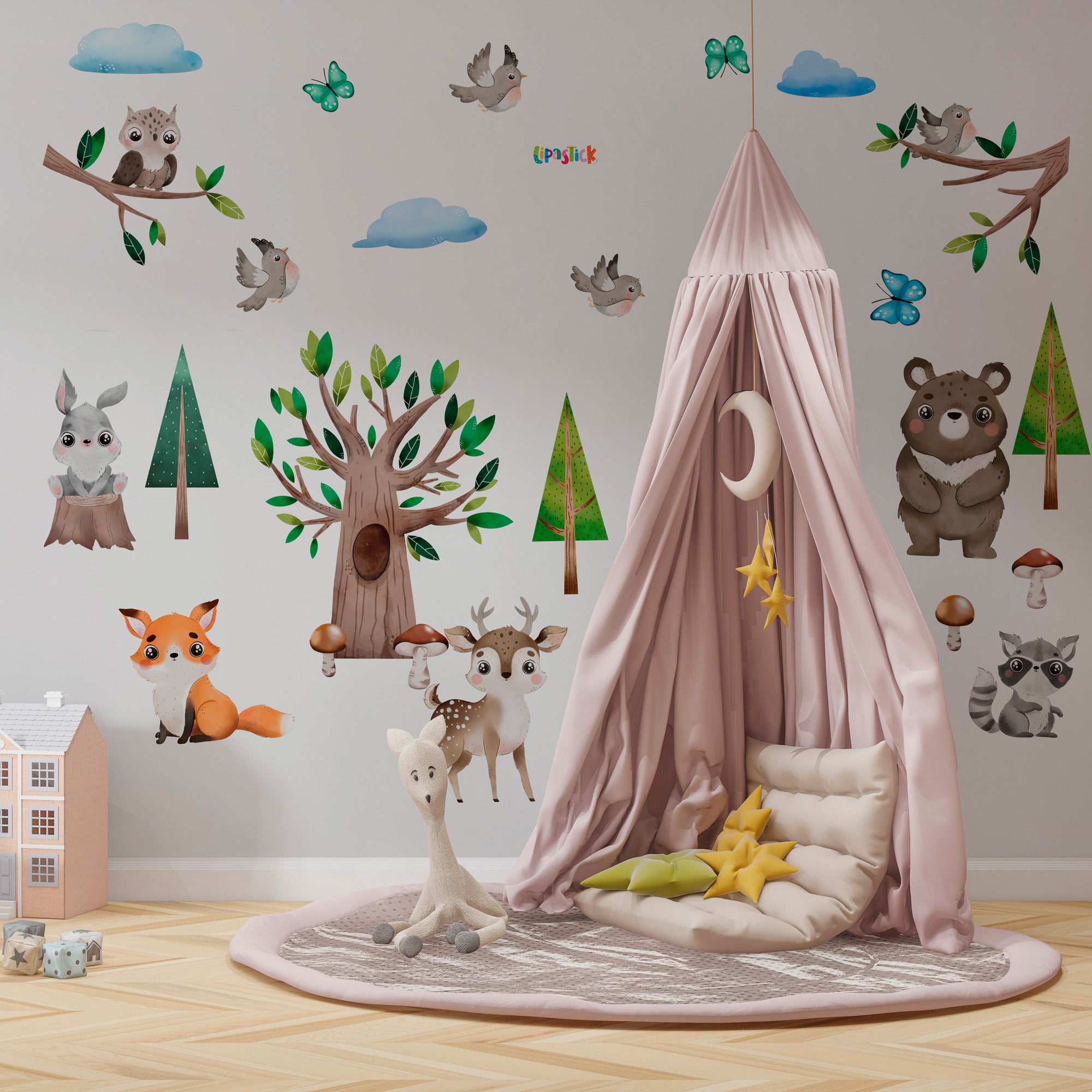 Large Woodland Wall Decals for Kids - Cartoon Animal Wall Stickers