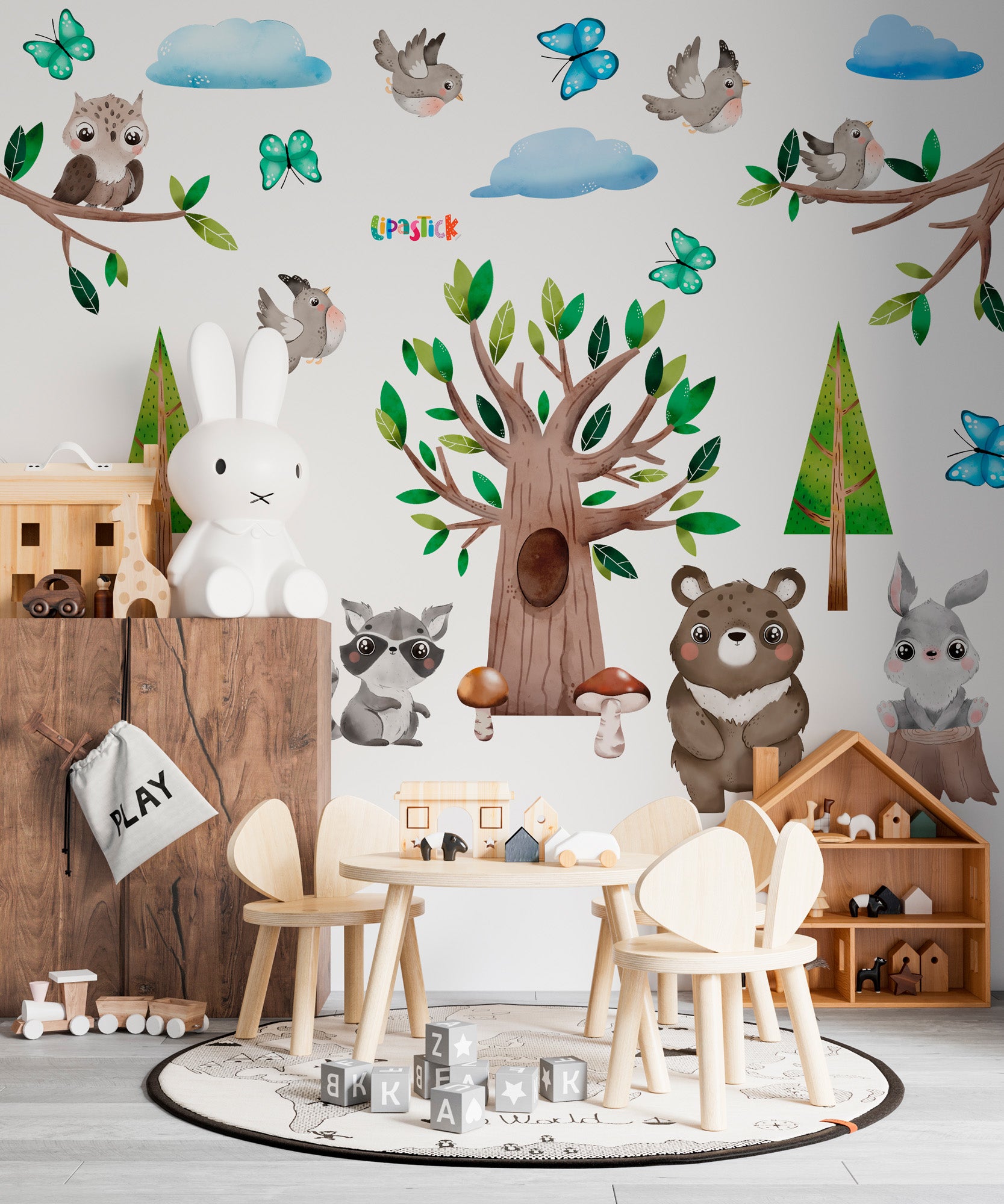 Large Woodland Wall Decals for Kids - Cartoon Animal Wall Stickers