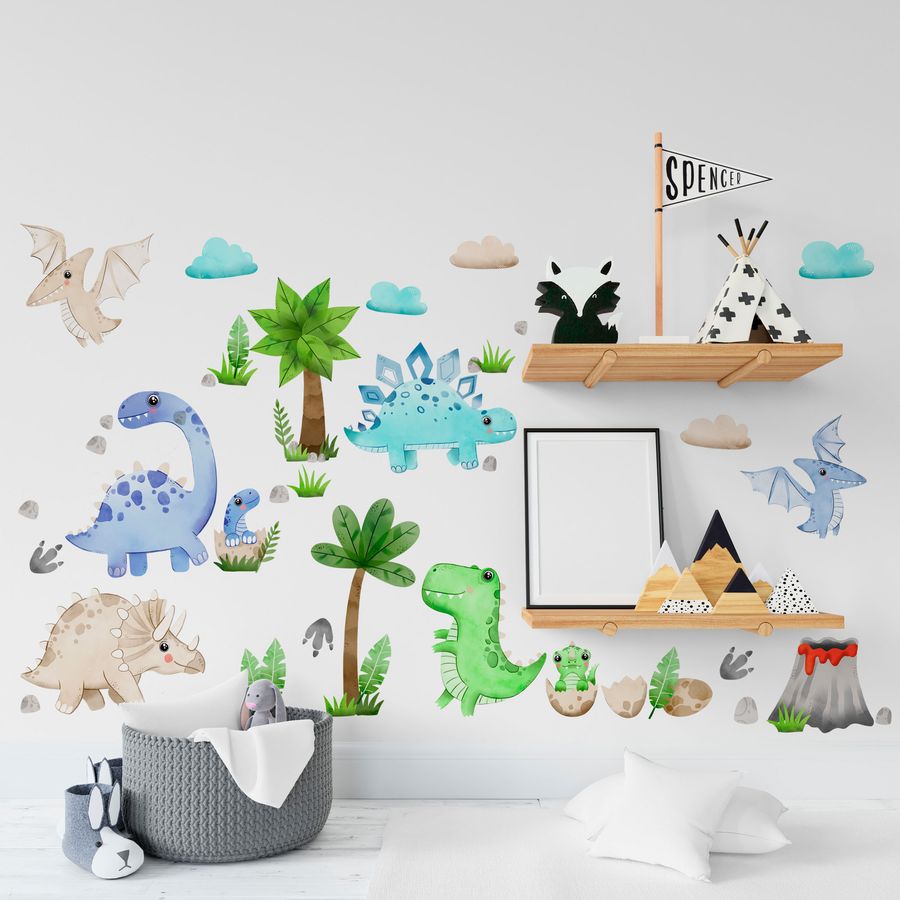 Large Dinosaur Wall Decals - Watercolour Dinosaur Kids Wall Stickers