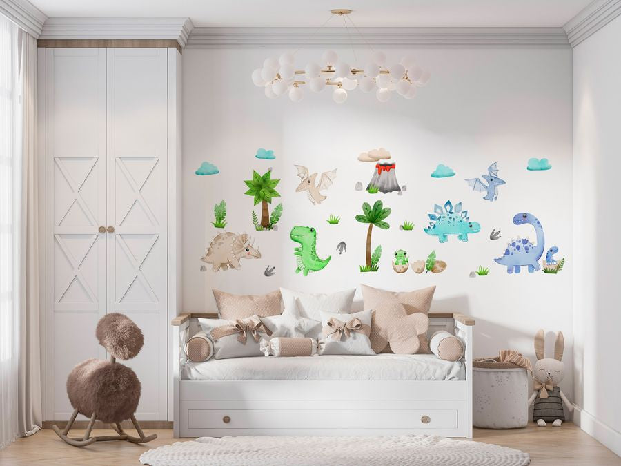 Large Dinosaur Wall Decals - Watercolour Dinosaur Kids Wall Stickers