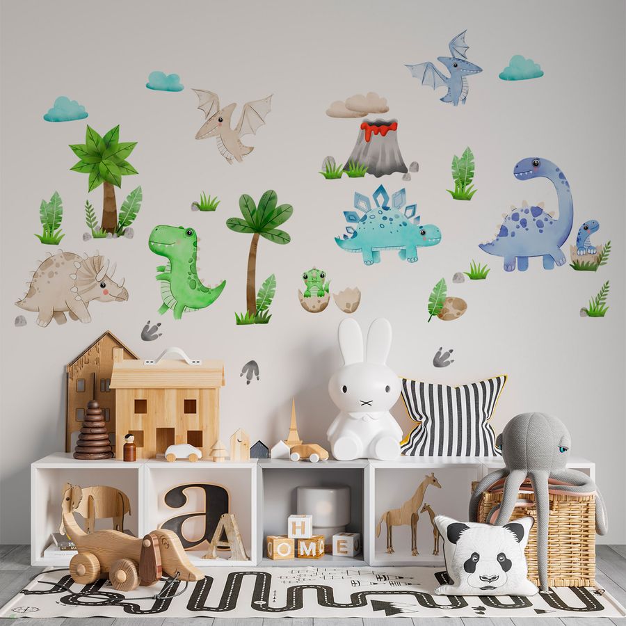 Large Dinosaur Wall Decals - Watercolour Dinosaur Kids Wall Stickers