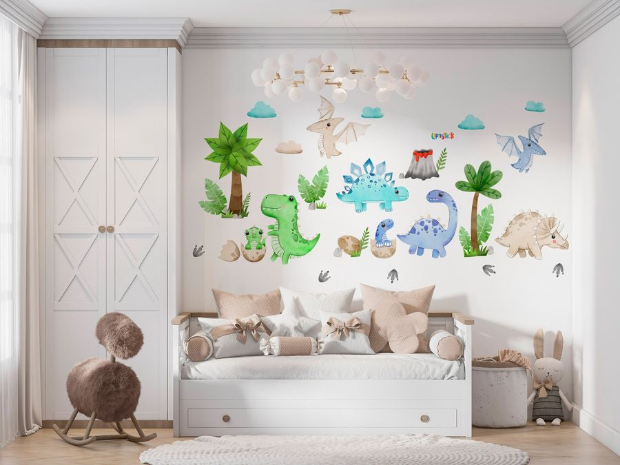 Large Dinosaur Wall Decals - Watercolour Dinosaur Kids Wall Stickers