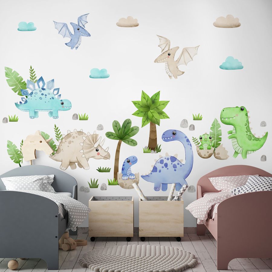 Large Dinosaur Wall Decals - Watercolour Dinosaur Kids Wall Stickers