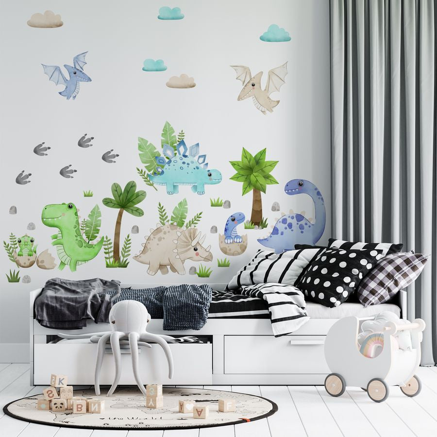 Large Dinosaur Wall Decals - Watercolour Dinosaur Kids Wall Stickers