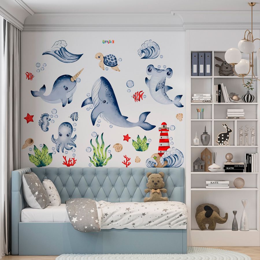 Ocean Life Wall Decals Under The Sea Fish Wall Stickers Colorful Removable Underwater Sea Creatures