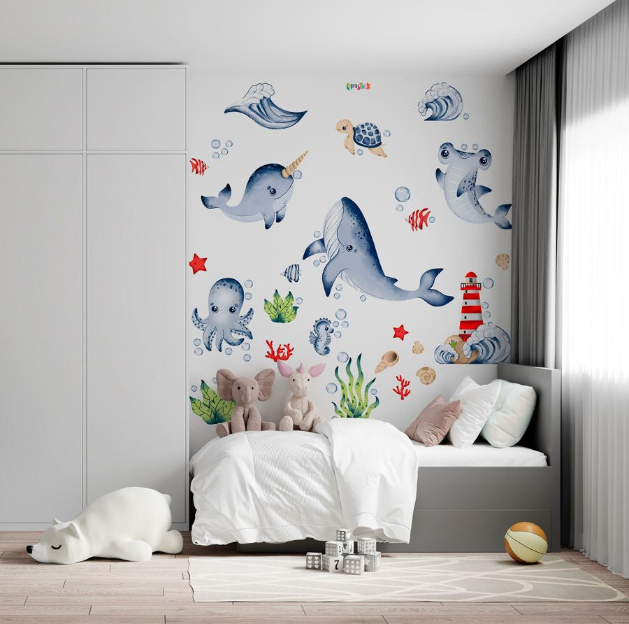 Ocean Life Wall Decals Under The Sea Fish Wall Stickers Colorful Removable Underwater Sea Creatures