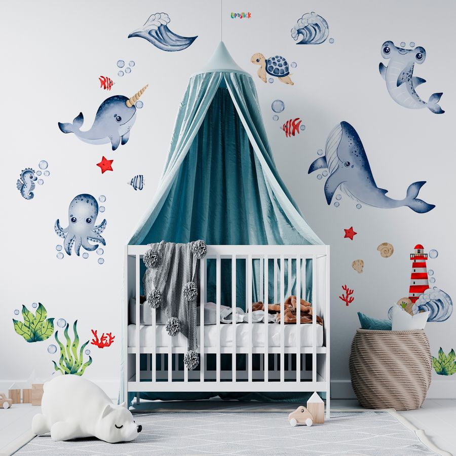 Ocean Life Wall Decals Under The Sea Fish Wall Stickers Colorful Removable Underwater Sea Creatures