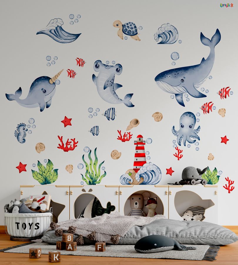 Ocean Life Wall Decals Under The Sea Fish Wall Stickers Colorful Removable Underwater Sea Creatures