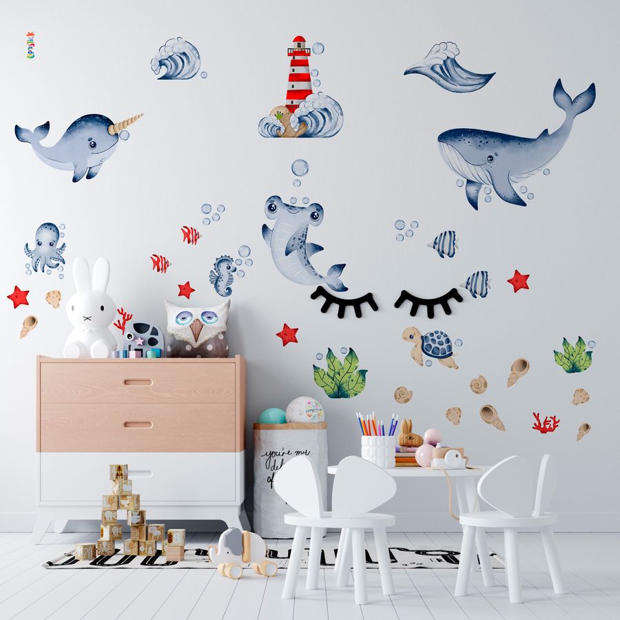 Ocean Life Wall Decals Under The Sea Fish Wall Stickers Colorful Removable Underwater Sea Creatures