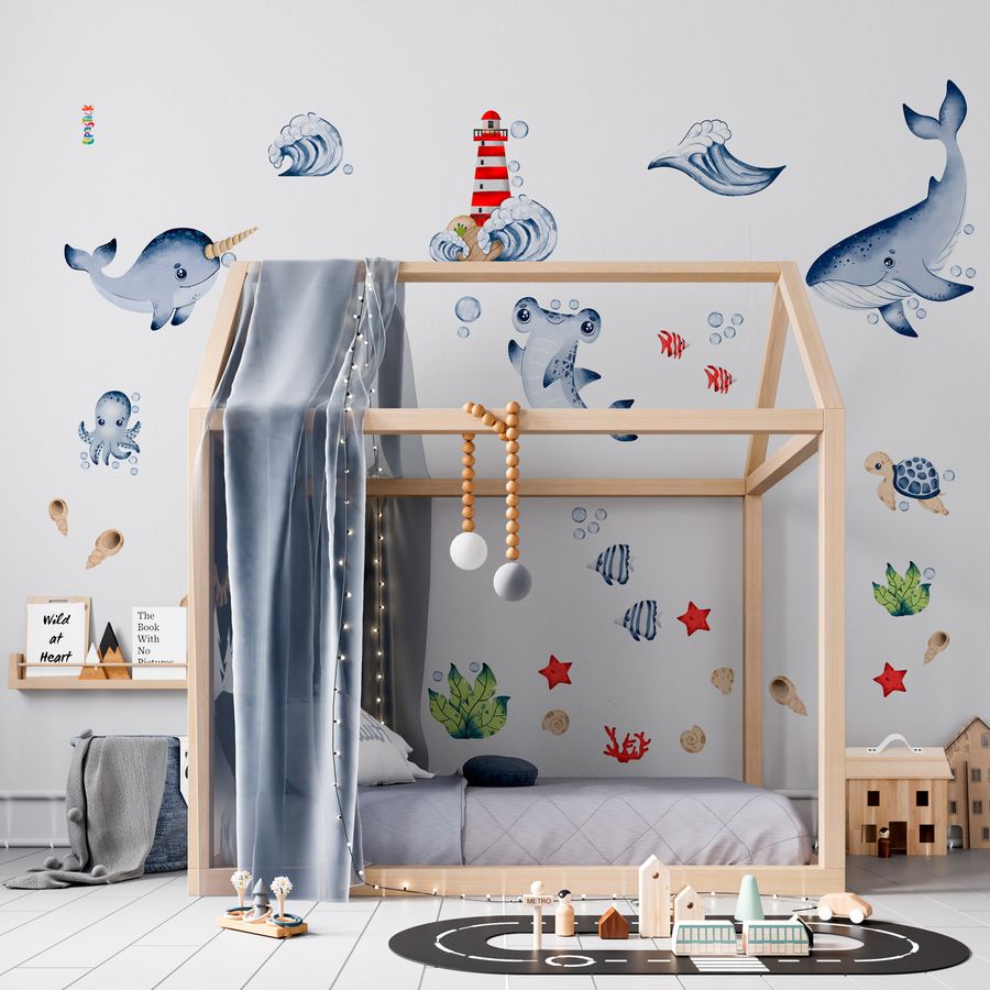 Ocean Life Wall Decals Under The Sea Fish Wall Stickers Colorful Removable Underwater Sea Creatures