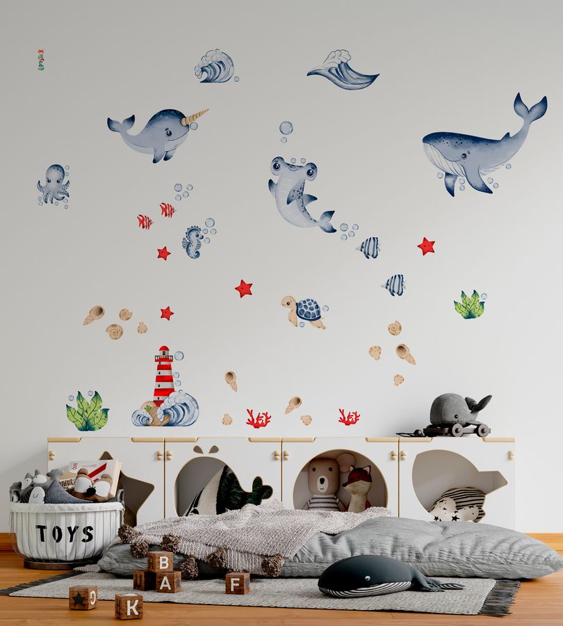 Ocean Life Wall Decals Under The Sea Fish Wall Stickers Colorful Removable Underwater Sea Creatures