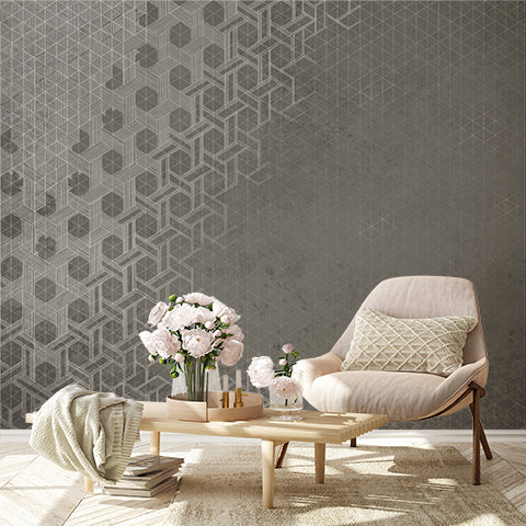 Custom Modern Industrial Gray Geometric Wallpaper